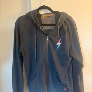 Blue Zip-Up Hoodie with Lightning Bolt